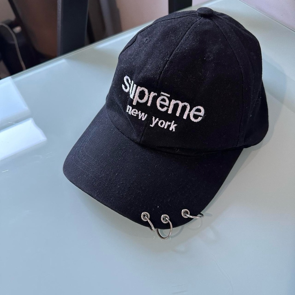 Supreme Black New York Cap with Silver Rings